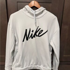 Nike White Crewneck Hoodie with Black Script Logo
